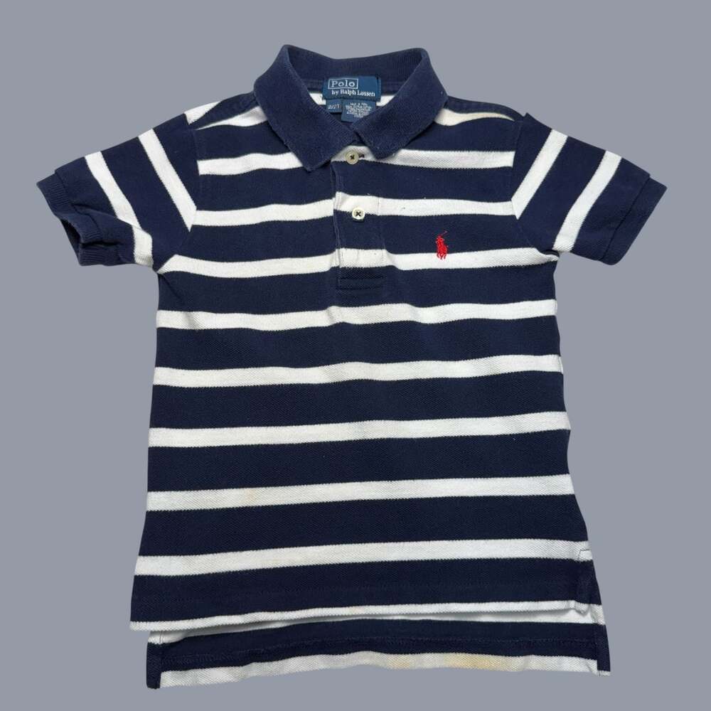 Polo Ralph Lauren Kids Navy And White Striped Short Sleeve Polo Shirt 2T